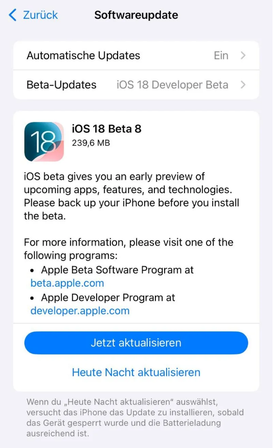 博望苹果手机维修分享苹果 iOS / iPadOS 18 开发者预览版 Beta 8 发布 
